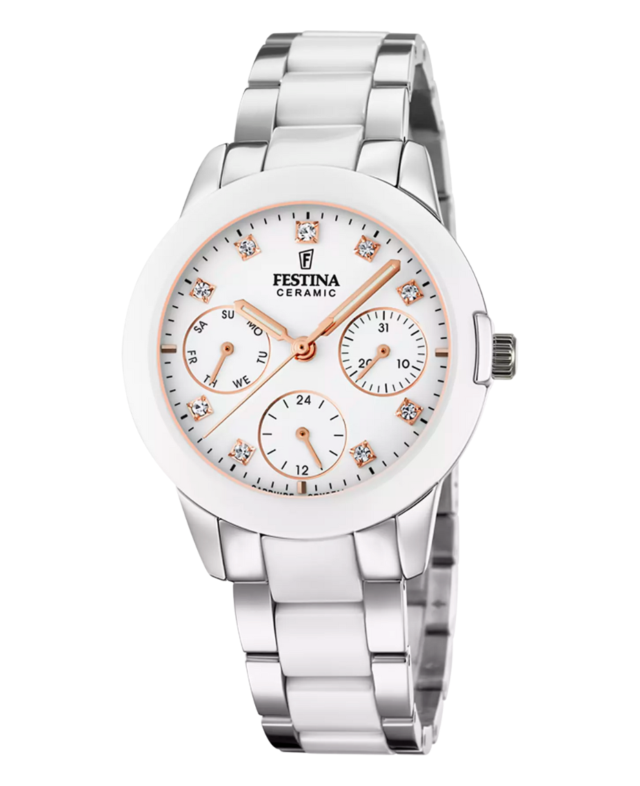 Festina F20497/1 reloj mujer acero inoxidable blanco multifunción cristal zafiro