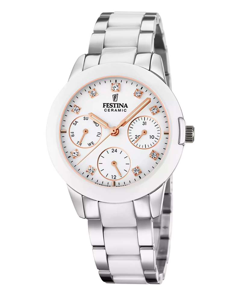 Festina F20497/1 reloj mujer acero inoxidable blanco multifunción cristal zafiro