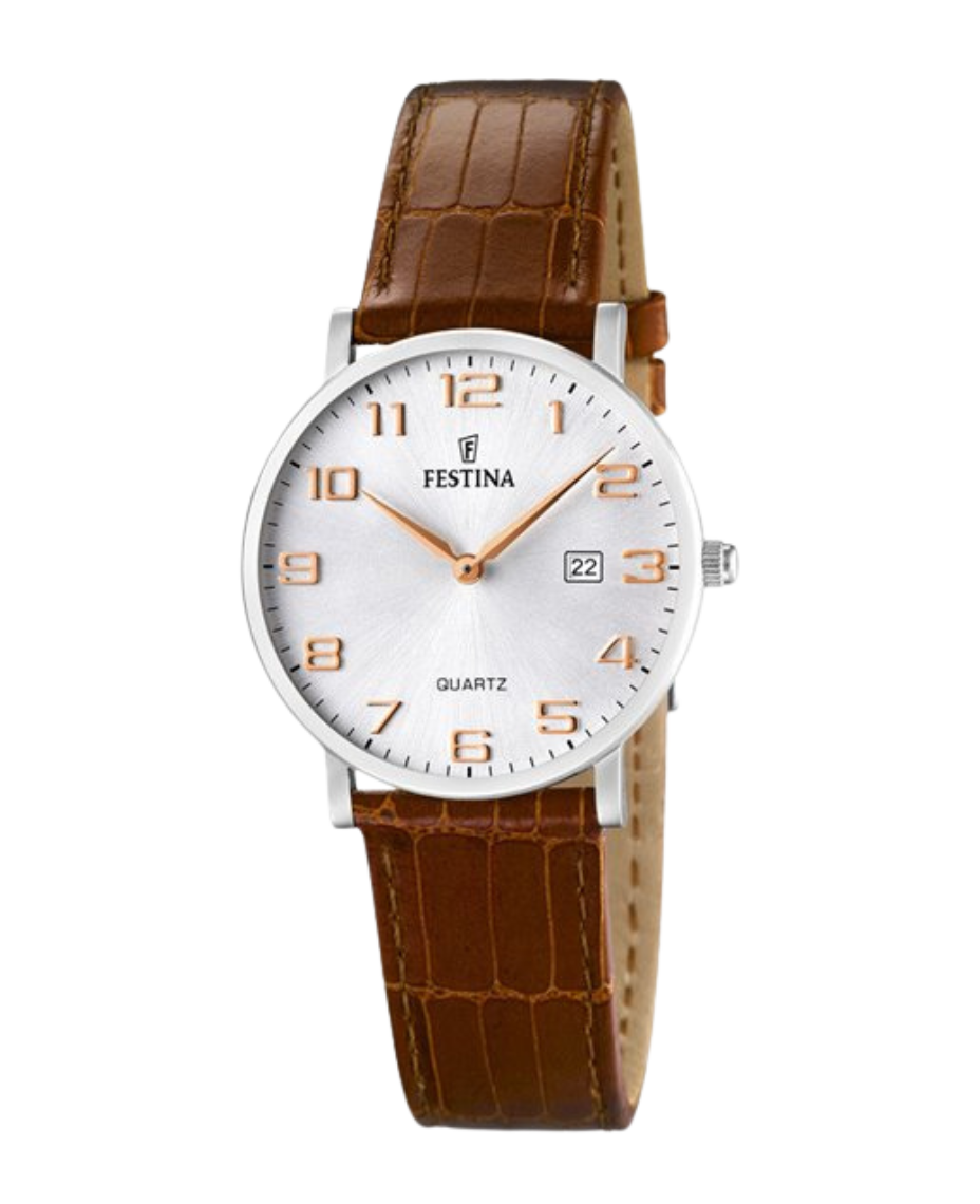 Festina Classics F16477/2 reloj mujer acero plateado correa piel marrón