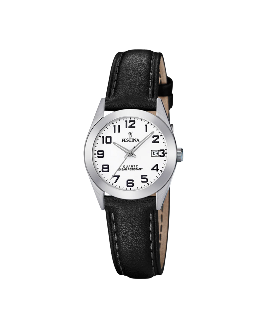 Festina Classics F20447/1 reloj mujer acero blanco correa piel negra