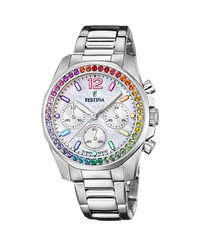 Festina Rainbow F20606/2 reloj mujer acero cronógrafo esfera blanca pulsera plateada