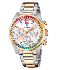 Festina Rainbow F20608/2 reloj mujer cronógrafo acero inoxidable esfera blanca pulsera plateada