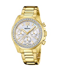 Festina Rainbow F20609/1 reloj mujer cronógrafo acero dorado esfera blanca