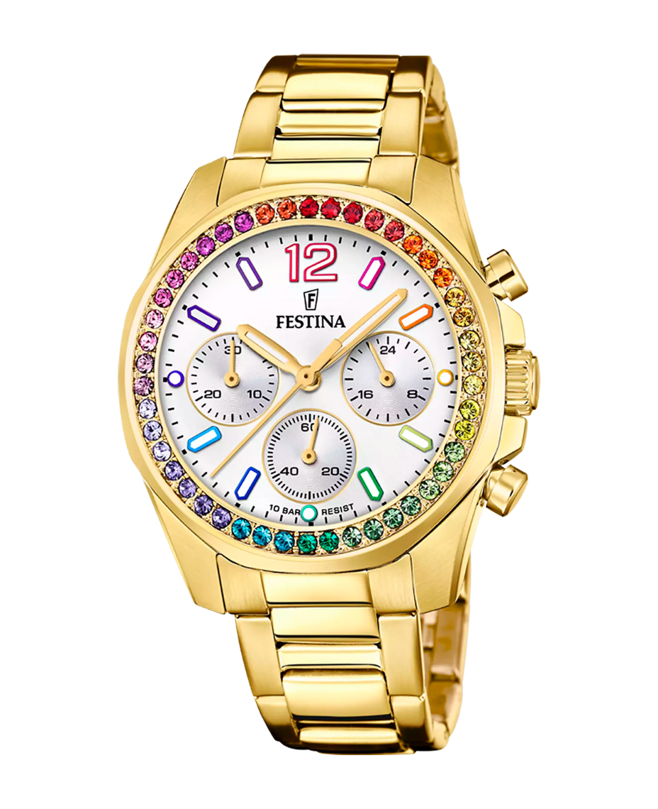 Festina Rainbow F20609/2 reloj mujer acero dorado esfera blanca cronógrafo