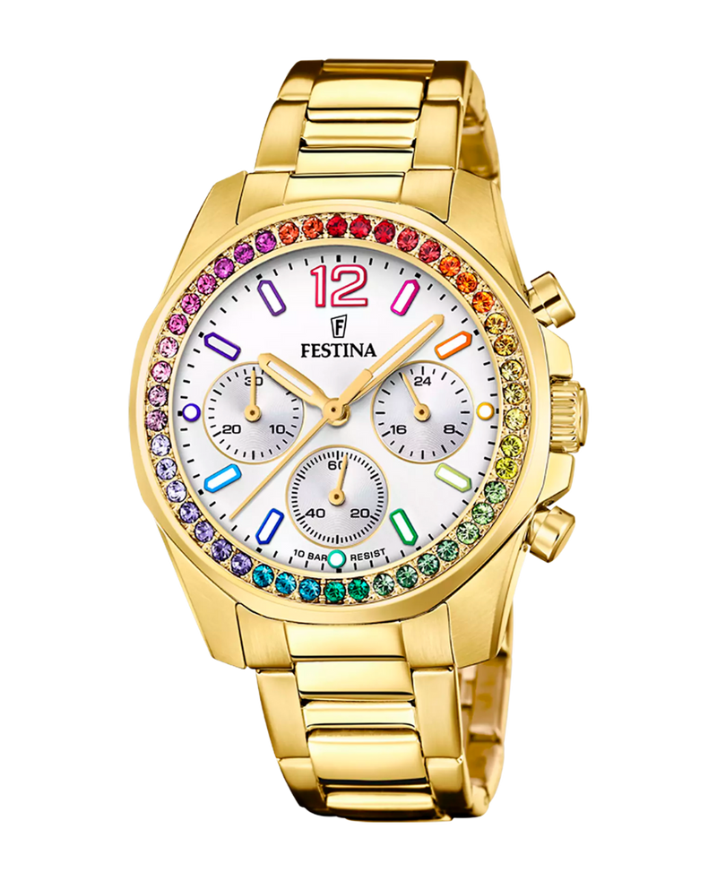 Festina Rainbow F20609/2 reloj mujer acero dorado esfera blanca cronógrafo
