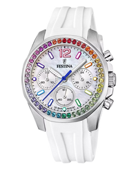 Festina Rainbow F20610/2 reloj mujer acero cronógrafo esfera blanca correa caucho