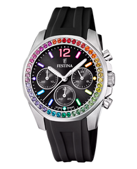 Festina Rainbow F20610/3 reloj mujer acero cronógrafo esfera negra correa caucho