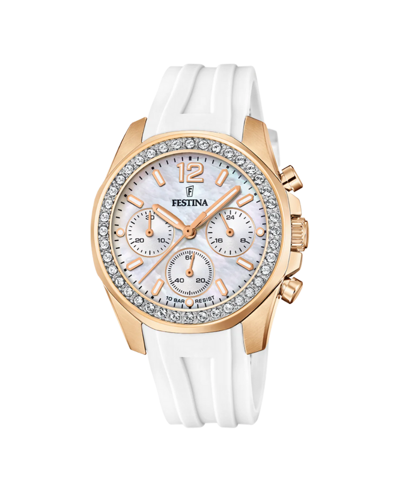 Festina Rainbow F20611/1 reloj mujer acero cronógrafo esfera blanca correa caucho