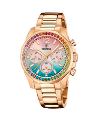 Festina Rainbow F20639/8 reloj mujer acero cronógrafo esfera multicolor pulsera rosa