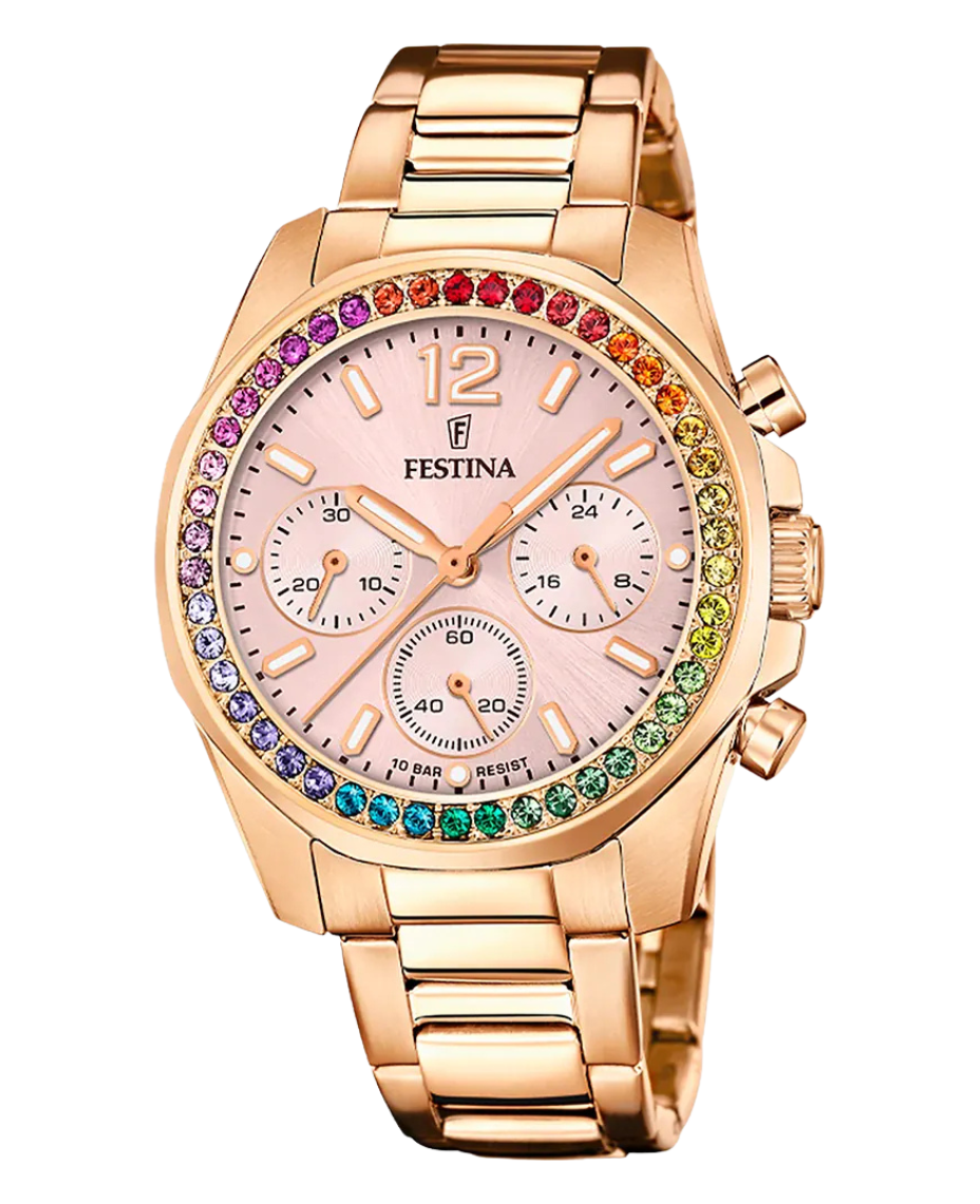 Festina Rainbow F20639/4 reloj mujer acero inoxidable cronógrafo esfera rosa pulsera armys