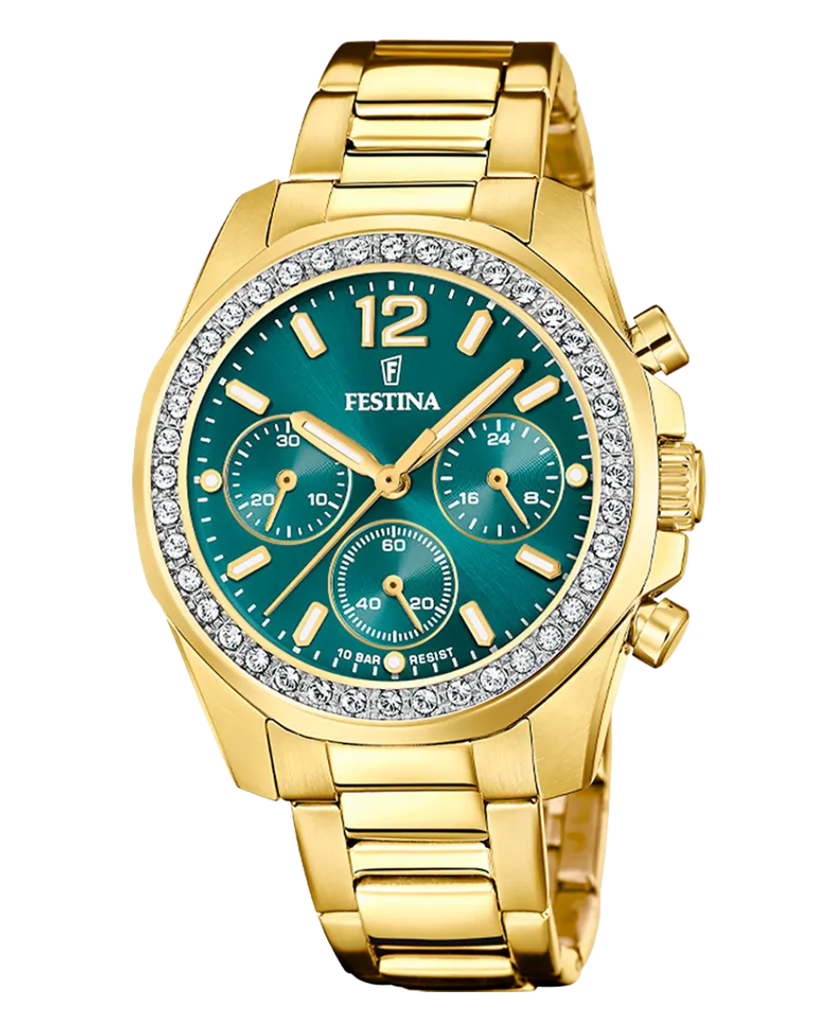 Festina Rainbow F20609/6 reloj mujer acero inoxidable dorado esfera verde cronógrafo