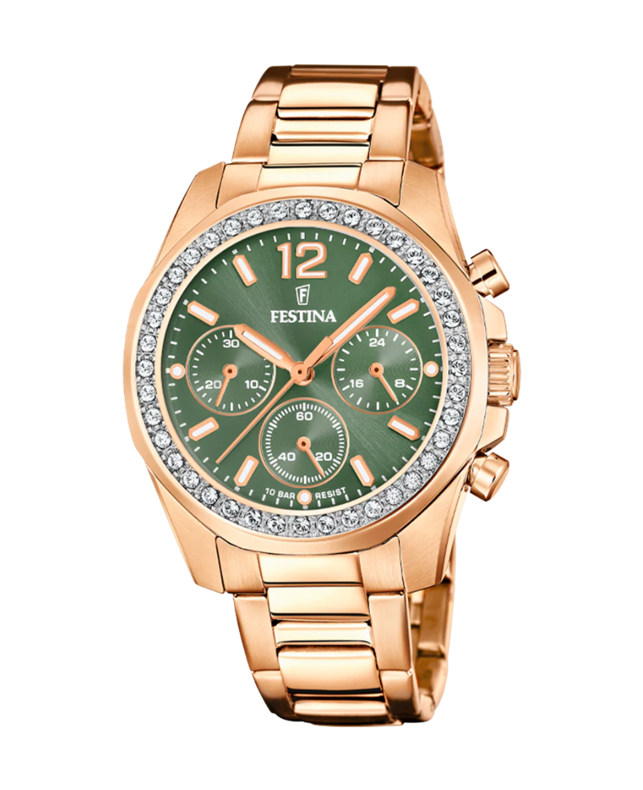 Festina Rainbow F20639/A reloj mujer acero cronógrafo esfera verde pulsera rosa