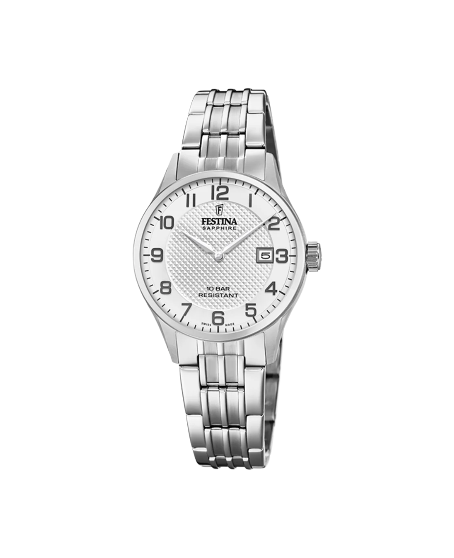 Festina Swiss Made F20006/1 reloj mujer acero plateado cristal zafiro