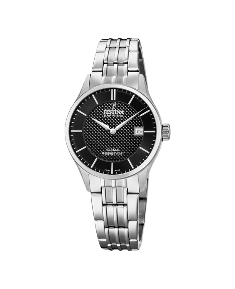 Festina Swiss Made F20006/4 reloj mujer acero negro plateado cristal zafiro
