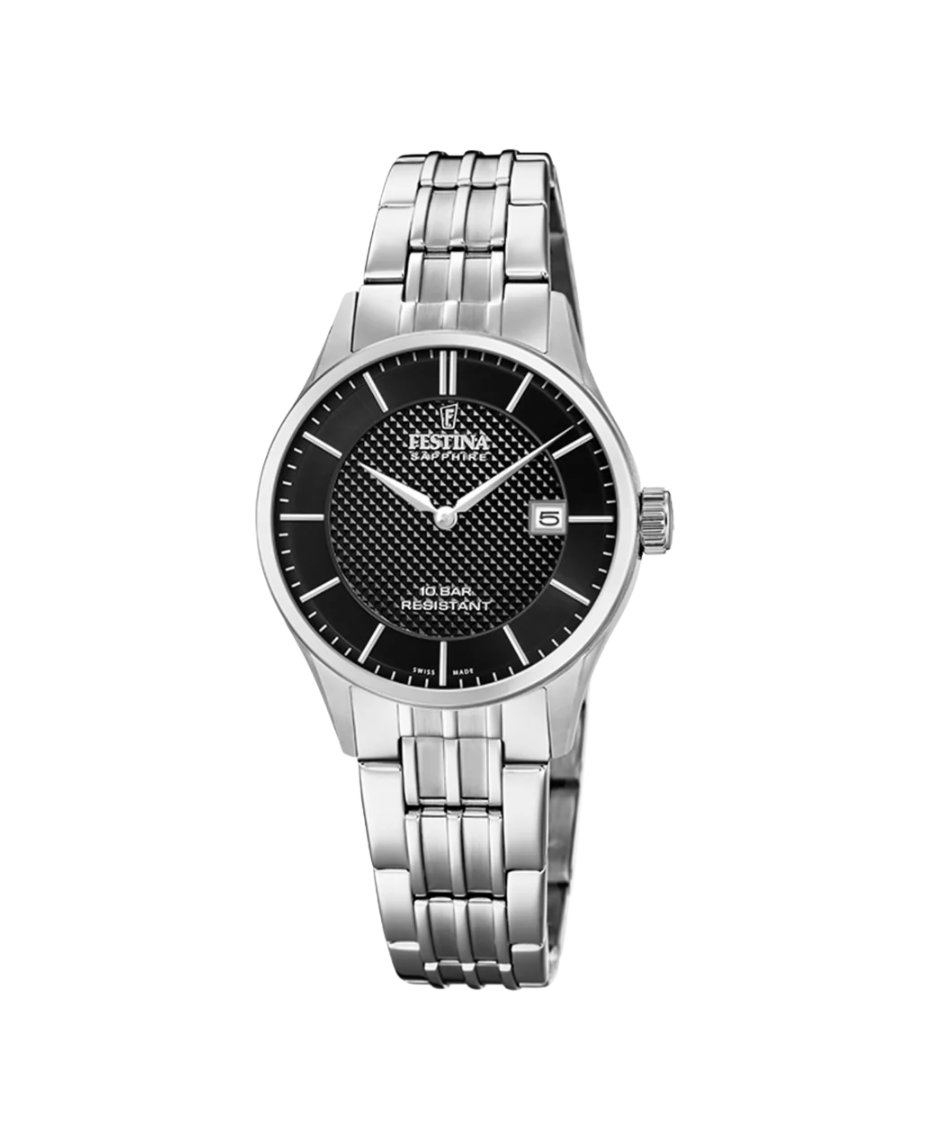 Festina Swiss Made F20006/4 reloj mujer acero negro plateado cristal zafiro