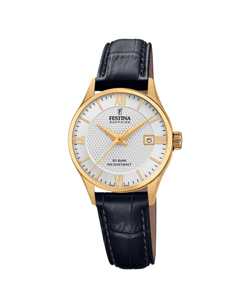 Festina Swiss Made F20011/1 reloj mujer acero plateado correa piel negra