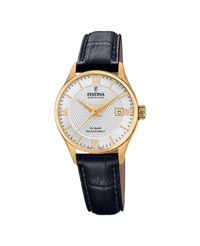 Festina Swiss Made F20011/1 reloj mujer acero plateado correa piel negra
