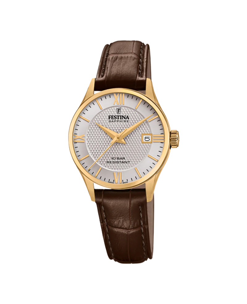 Festina Swiss Made F20011/2 reloj mujer acero gris correa piel marrón