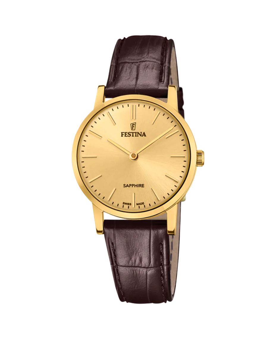 Festina Swiss Made F20017/2 reloj mujer acero beige correa piel marrón