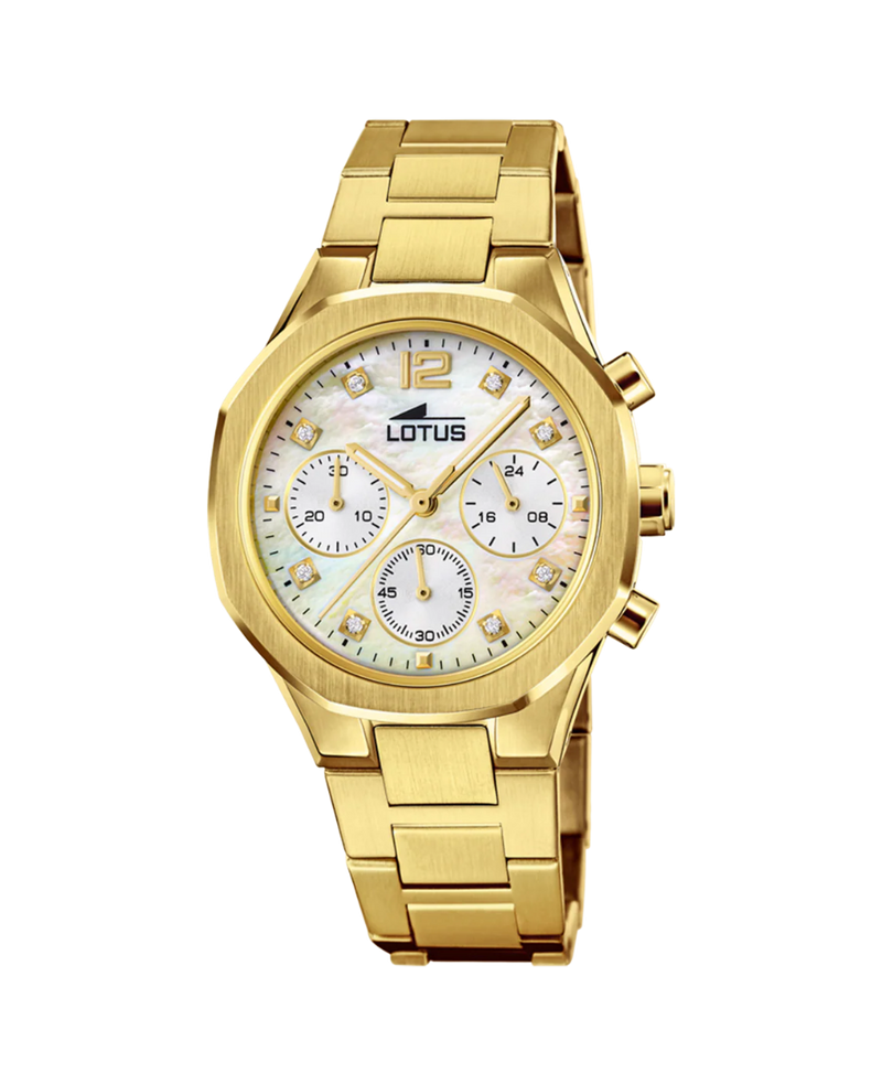 Lotus Excellent 18871/1 reloj mujer cronógrafo acero dorado esfera blanca