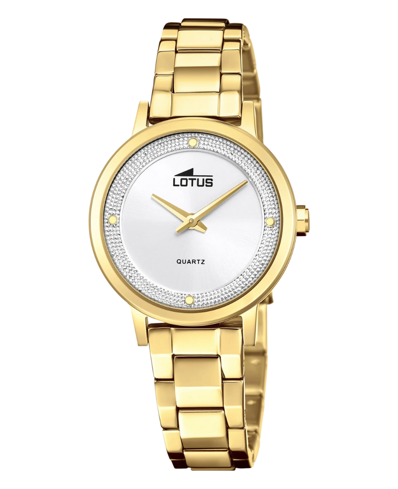 Lotus Classic 18893/1 reloj mujer acero inoxidable esfera plateada pulsera dorada