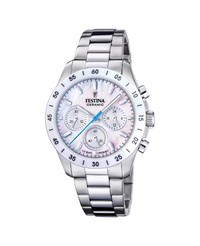 Festina F20693/1 reloj unisex cronógrafo acero inoxidable plata lavenda esfera beige