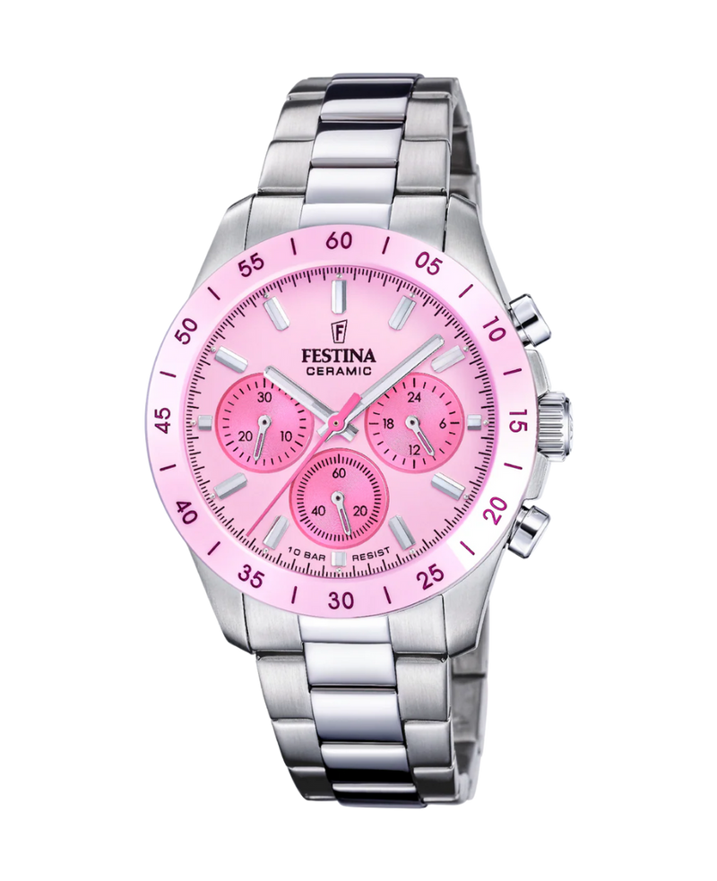 Festina cronógrafo F20693/2 reloj unisex acero inoxidable esfera rosa