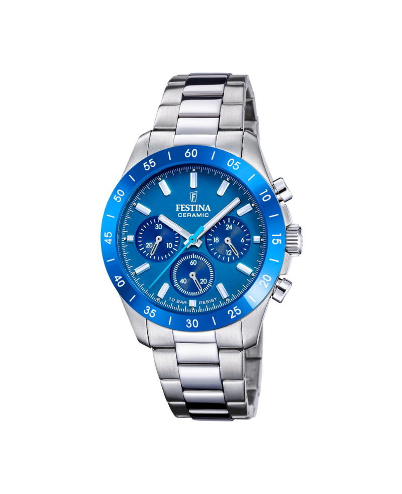 Festina cronógrafo F20693/4 reloj unisex acero plata lavanda esfera azul