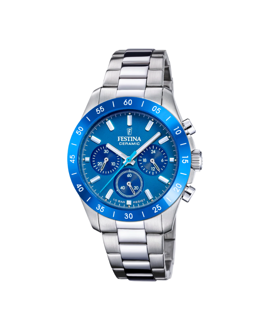 Festina cronógrafo F20693/4 reloj unisex acero plata lavanda esfera azul