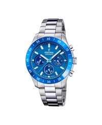 Festina cronógrafo F20693/4 reloj unisex acero plata lavanda esfera azul
