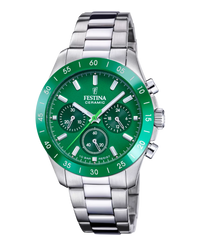 Festina Cronógrafo F20693/5 reloj unisex acero plata lavanda esfera verde