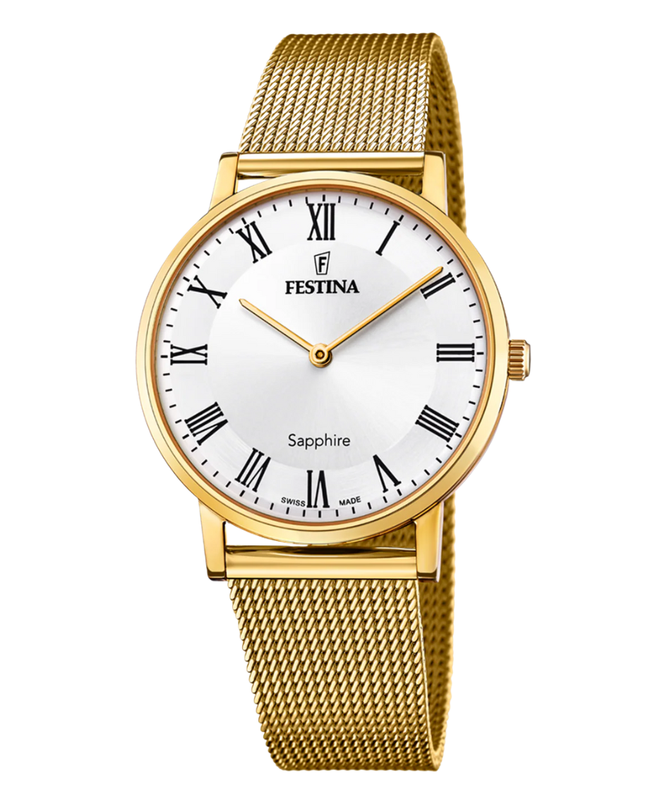 Festina F20022/4 reloj hombre acero inoxidable esfera blanca detalles dorados