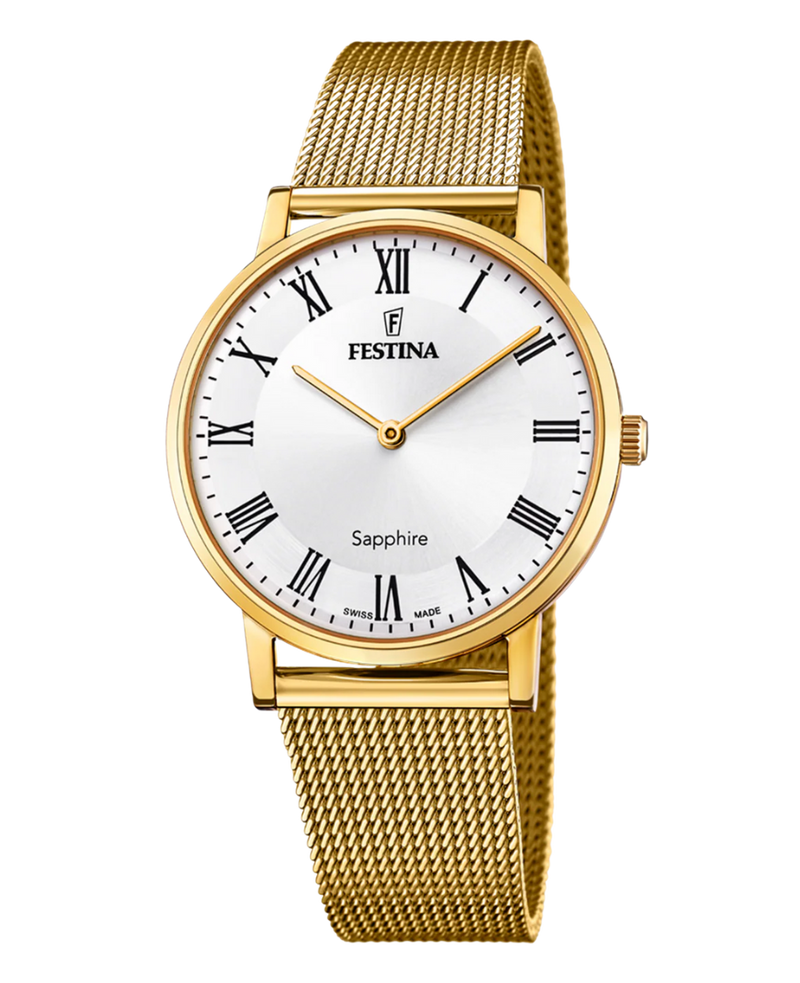 Festina F20022/4 reloj hombre acero inoxidable esfera blanca detalles dorados
