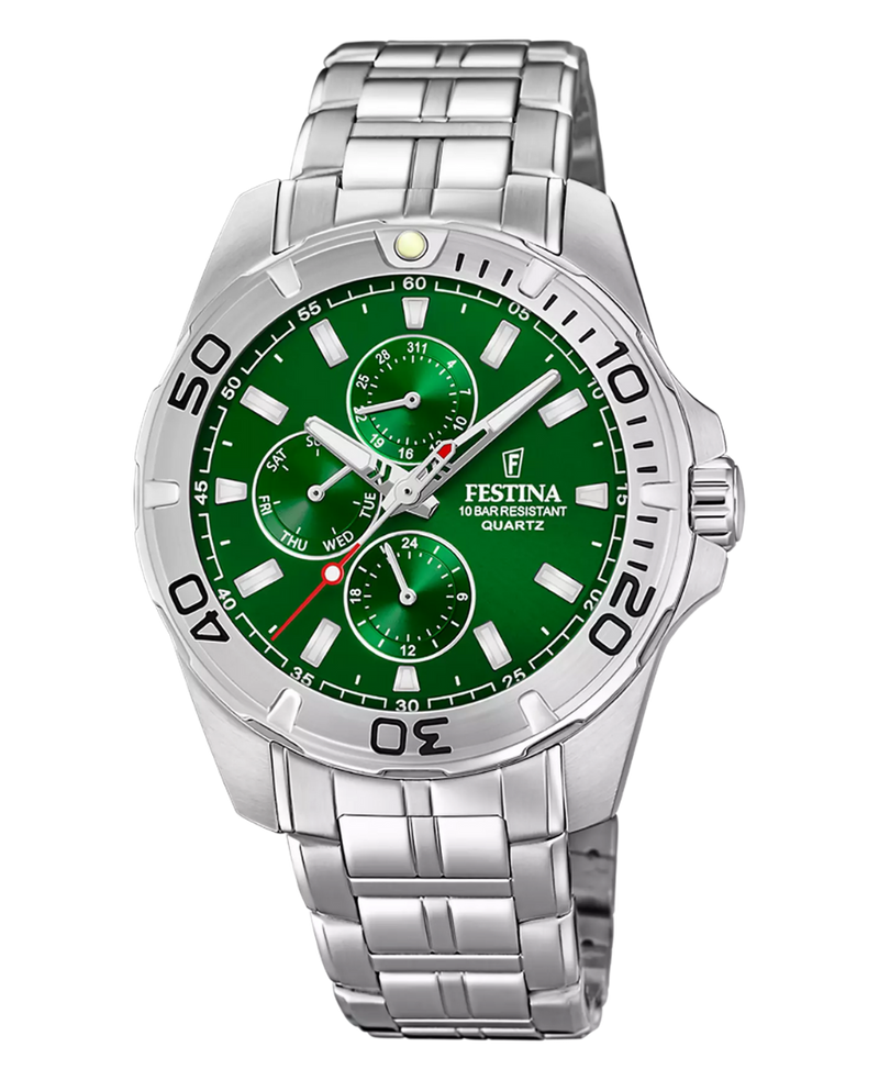 Festina F20445/7 reloj hombre acero inoxidable esfera verde multifunción deportivo