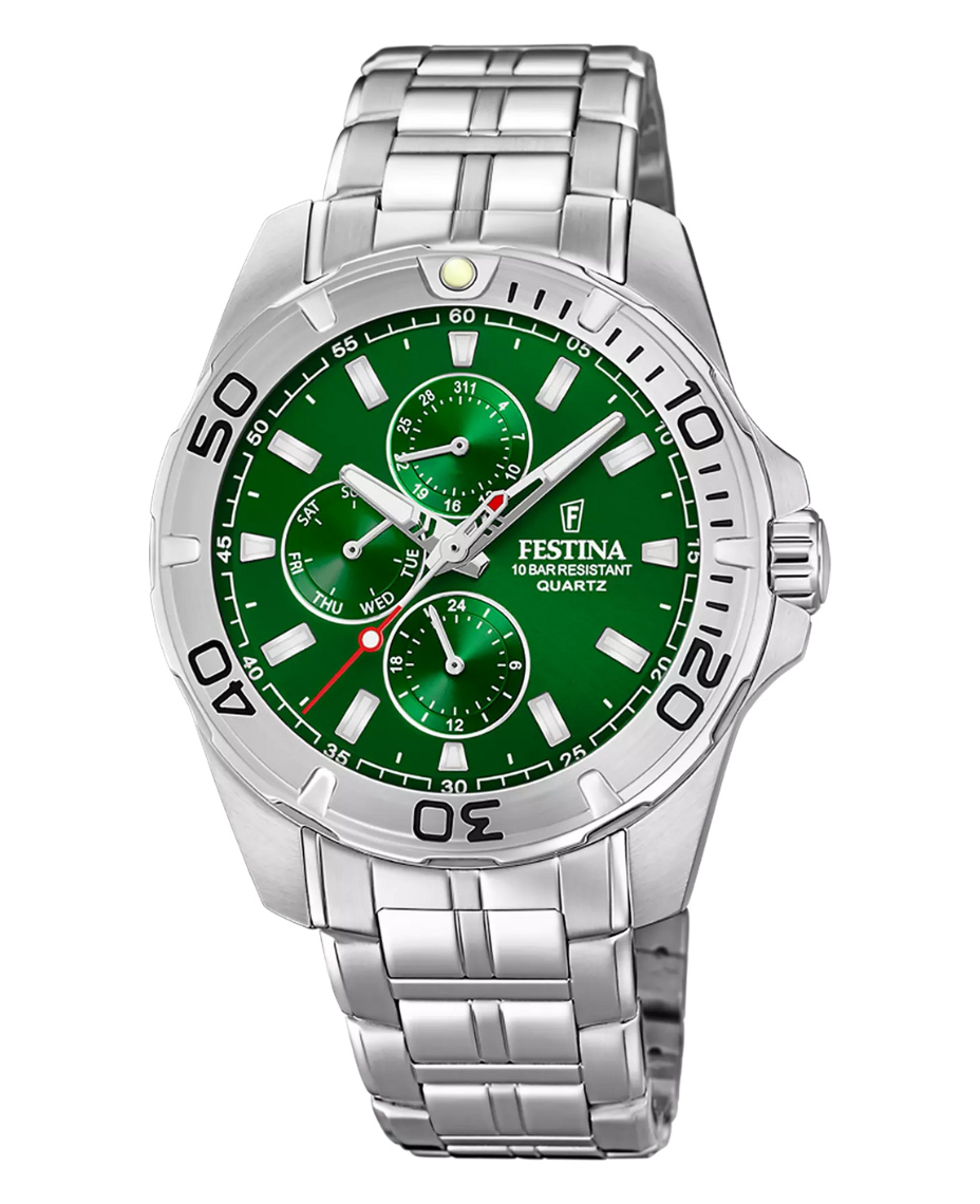 Festina F20445/7 reloj hombre acero inoxidable esfera verde multifunción deportivo