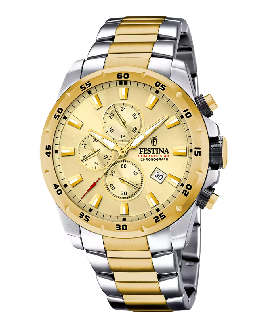 Festina F20562/1 cronógrafo reloj hombre acero esfera beige pulsera multicolor