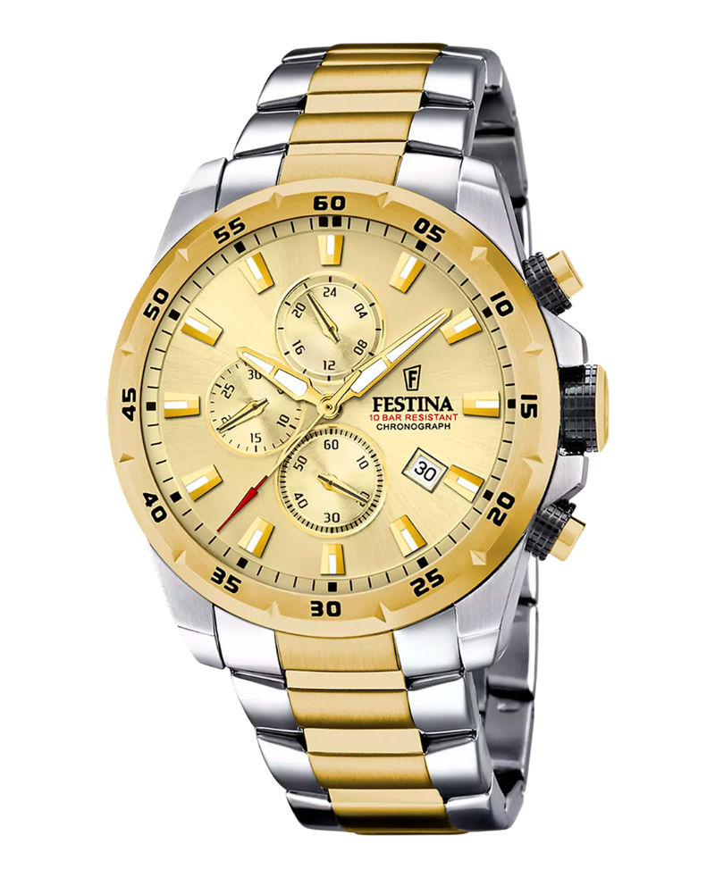 Festina F20562/1 cronógrafo reloj hombre acero esfera beige pulsera multicolor