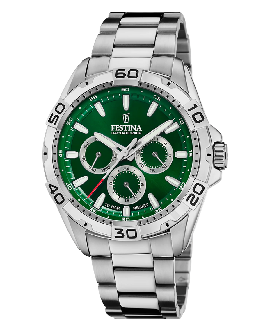 Festina F20623/3 reloj hombre acero multifunción esfera verde 44.7mm pulsera armys
