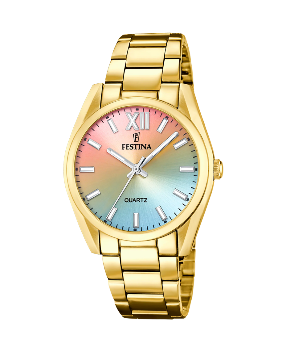 Festina F20640/7 reloj mujer acero inoxidable pulsera dorada esfera multicolor