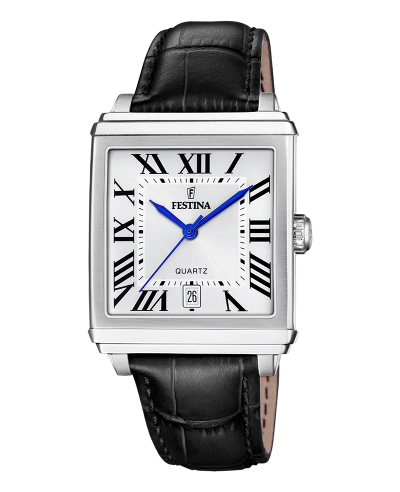 Festina F20681/1 reloj hombre acero inoxidable esfera plateada correa piel negra