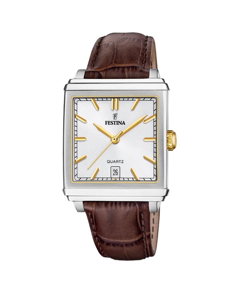 Festina F20681/4 reloj hombre acero inoxidable esfera plateada correa piel marrón