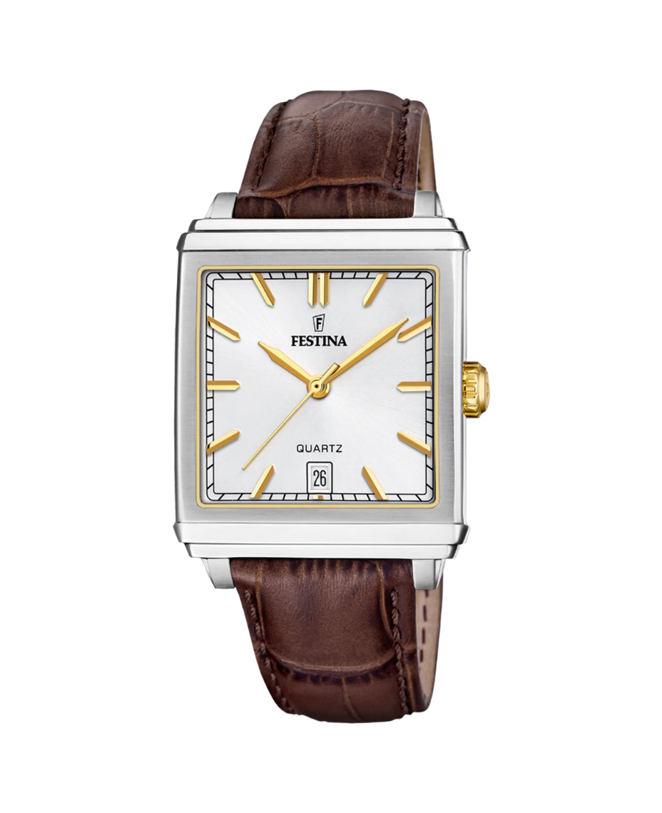 Festina F20681/4 reloj hombre acero inoxidable esfera plateada correa piel marrón