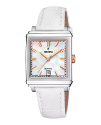 Festina F20682/1 reloj mujer acero inoxidable esfera beige correa piel blanca elegante clásico