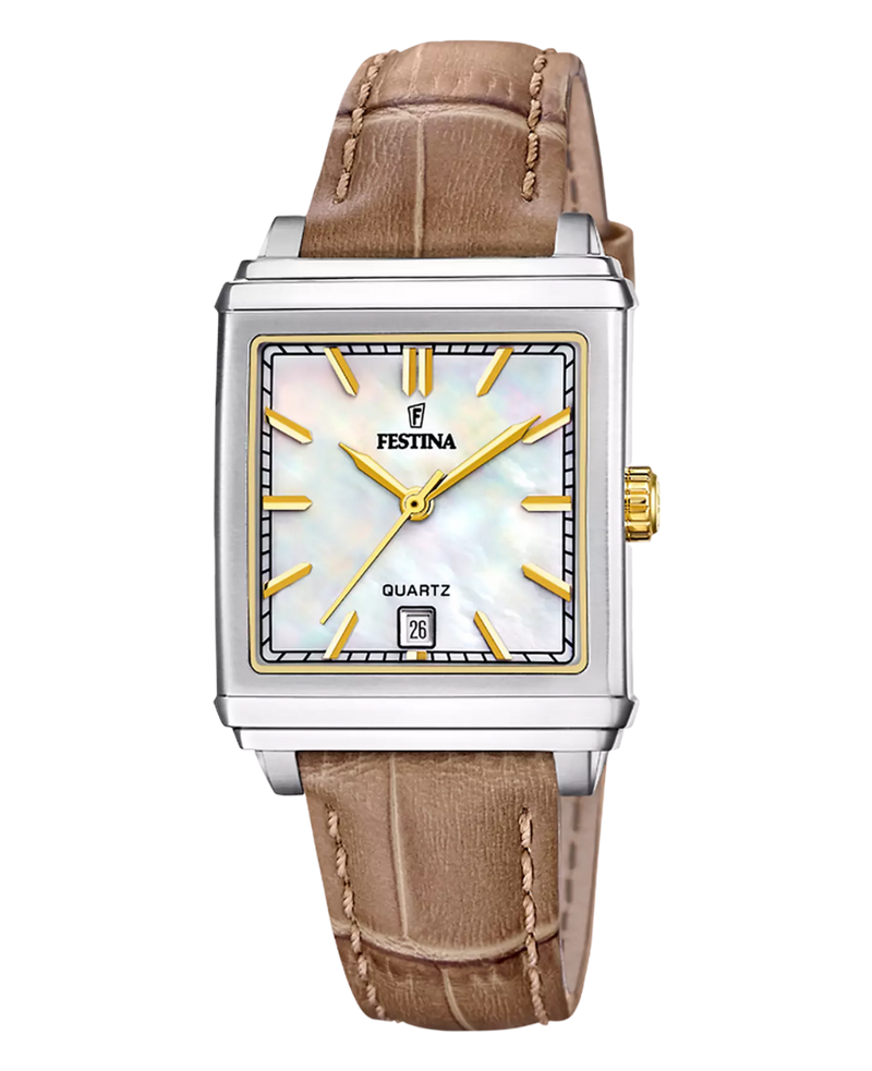 Festina F20682/4 reloj mujer acero esfera beige correa piel marrón