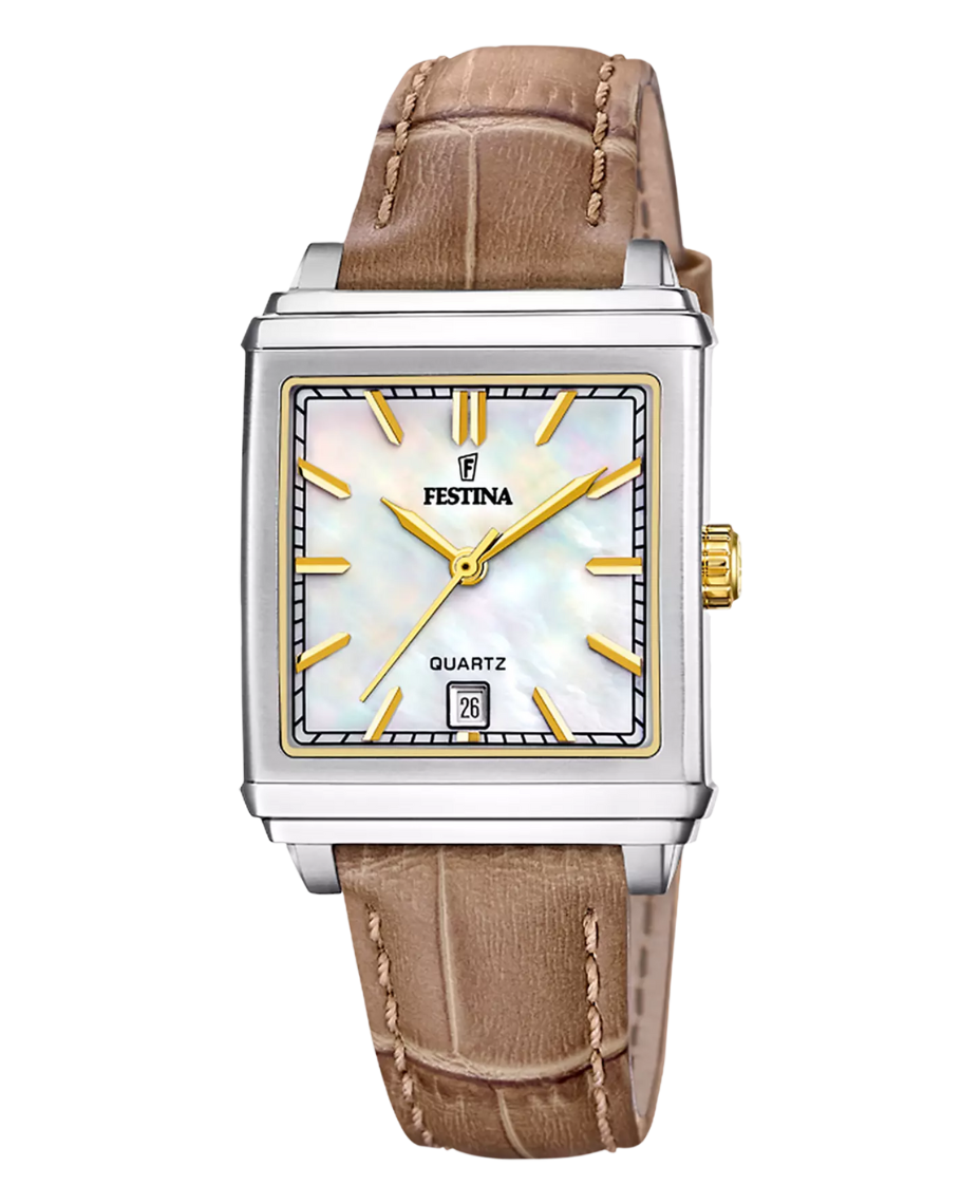 Festina F20682/4 reloj mujer acero esfera beige correa piel marrón