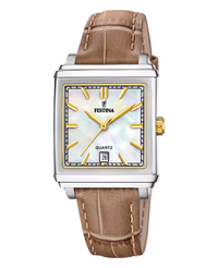 Festina F20682/4 reloj mujer acero esfera beige correa piel marrón