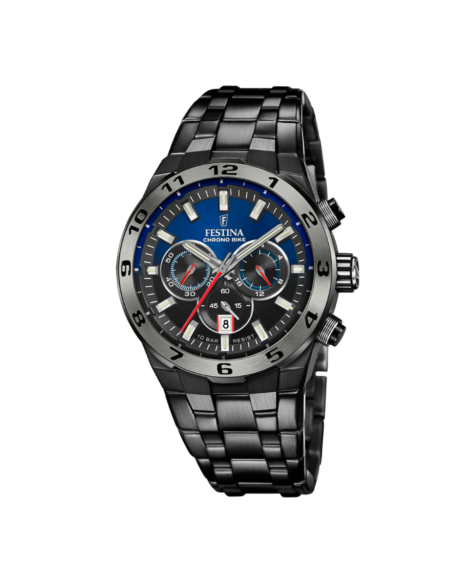 Festina cronógrafo F20673/1 reloj hombre acero esfera azul pulsera negra deportivo