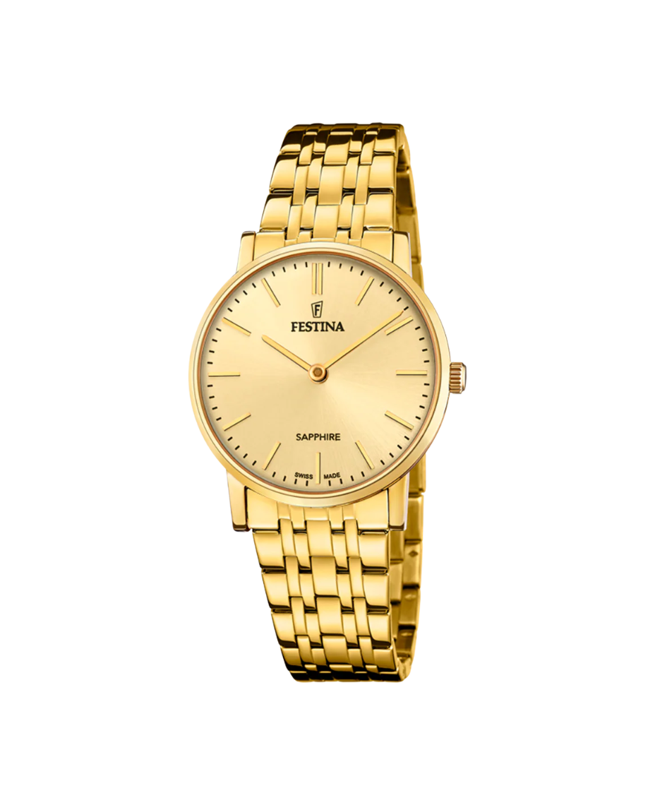 Festina Swiss Made F20048/3 reloj mujer acero dorado esfera beige cristal zafiro