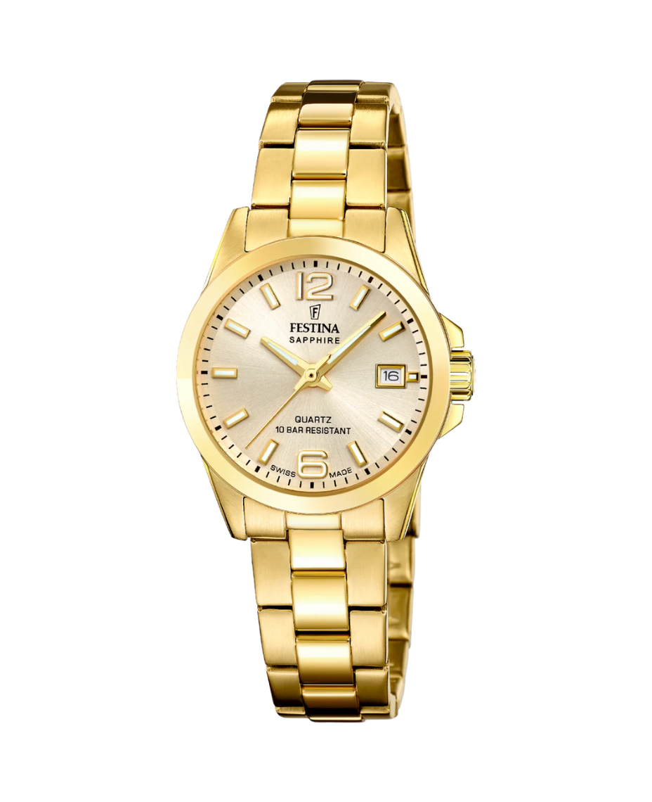 Festina Swiss Made F20050/2 reloj mujer acero inoxidable esfera beige pulsera dorada
