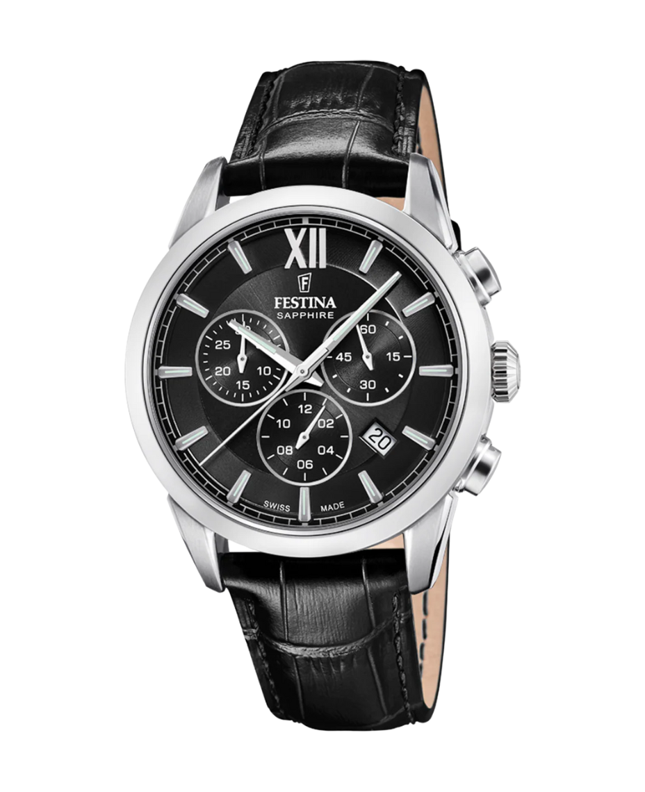 Festina Swiss Made Cronógrafo F20041/4 reloj hombre acero negro correa piel